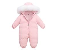 Traje de Nieve Invierno para Bebés Niñas Plumón Mameluco con Capucha Mono de Niño Traje de Esquí una Pieza Chaqueta de Abrigo Rosado 9-12 Meses