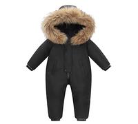 Traje de Nieve Mameluco de Invierno para Bebé Pelele con Capucha Niñas Abrigo de Plumón para Niños Cremallera Mono Trajes Gruesos Negro 18-24 Meses