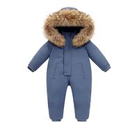 Traje de Nieve Mameluco de Invierno para Bebé Pelele con Capucha Niñas Abrigo de Plumón para Niños Cremallera Mono Trajes Gruesos Azul 18-24 Meses
