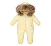 Traje de Nieve para Niños Mameluco con Capucha Bebé Niñas Invierno Pelele Chaqueta de Plumas Mono Todo en Uno Ropa Exterior con Cremallera Amarillo 18-24 Meses