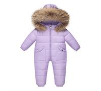 Traje de Nieve para Niños Mameluco con Capucha Bebé Niñas Invierno Pelele Chaqueta de Plumas Mono Todo en Uno Ropa Exterior con Cremallera Violeta 18-24 Meses