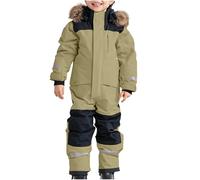 Traje de Nieve para Niños, Resistente al Agua, Mono de Esquí Grueso y Cálido, Transpirable, con Capucha, Bloque de Color, Térmico de Una Pieza, Impermeable con Rayas/1