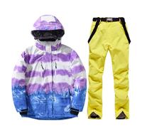 Traje de nieve unisex cálido engrosamiento chaqueta de esquí y pantalones de 2 piezas de dos piezas transpirable traje de ocio culturismo holgado chándal, amarillo, XL