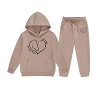 Traje de niña conjunto con capucha para niños, pantalones combinados casuales, letra impresa, suéter de dos piezas, para cualquier pequeño y adolescente, khaki, 3-4 años)