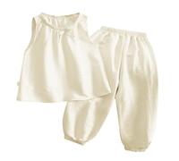 Traje de niña dulce sin mangas chaleco top pantalones verano niña lindo pijama casual ropa acondicionadora ropa traje de dos piezas para niños niñas talla 78 (beige, 18-24 meses)