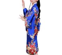 Traje de niña para bebé, ropa de manga larga, kimono bata, traje tradicional japonés, ropa de vacaciones, bikini para niñas, azul, 6-7 años