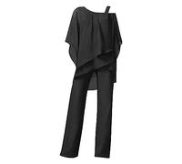Traje de noche para mujer, festivo, elegante, tallas grandes, de gasa, para mujer, festivo, elegante, de 2 piezas, para bodas, ocio, sexy, hombros descubiertos, pantalones de pierna ancha, pantalones