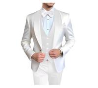 Traje de Novio Trajes de Hombre 3 Piezas con Solapa Chal, Esmoquin, Traje Novio for Boda, a Medida, Blazer for Fiesta para Hombre(White,L)