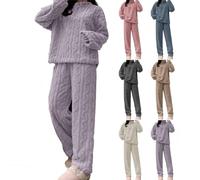 TAITUS Traje de Ocio cálido de Forro Polar para Mujer, Conjunto de Ropa de Dormir de Franela de Forro Polar, Ropa de Estar por casa de Franela, Pijama térmico para Mujer, Conjunto de Pijama (L,Lila)