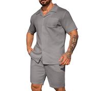 Traje de ocio corto para hombre - Conjunto de verano con patrón de textura traje de salón monocolor elegante traje de verano con camiseta y pantalones cortos de verano trajes transpirables cómodos