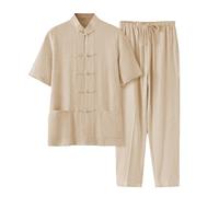 Traje de ocio deportivo para hombre - Traje de verano fino transpirable Tangzhuang suave y cómodo conjunto de verano clásico estilo chino trajes monocolor elegante traje de salón para entrenamiento