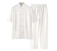 Traje de ocio deportivo para hombre - Traje de verano fino transpirable Tangzhuang suave y cómodo conjunto de verano clásico estilo chino trajes monocolor elegante traje de salón para entrenamiento