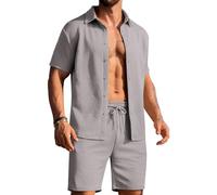 Traje de ocio ligero para hombre - Traje de verano con cárdigan y pantalones cortos, traje de salón con patrón estructural, conjunto de verano, ropa suave y cómoda, traje deportivo fino y transpirable