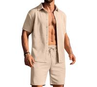 Traje de ocio ligero para hombre - Traje de verano con cárdigan y pantalones cortos, traje de salón con patrón estructural, conjunto de verano, ropa suave y cómoda, traje deportivo fino y transpirable