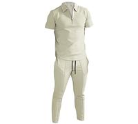 Traje de ocio para hombre de verano - conjunto de verano con camiseta y pantalones, traje de trabajo de color sólido, traje de verano ligero, traje de playa transpirable, suave y cómodo para la