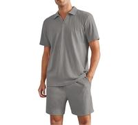 Traje de ocio para hombre de verano - Traje de verano con patrón estructural Traje de salón con camisetas y pantalones cortos de verano Traje de casa suave y cómodo conjunto de verano monocolor
