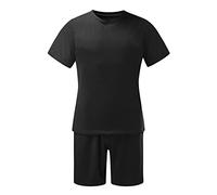 Traje de ocio para hombre de verano - Traje de verano ligero y transpirable, traje de trabajo monocolor, elegante, conjunto de verano con camiseta y pantalones cortos, traje de salón para deportes al