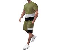 Traje de ocio para hombre ropa de calle - Traje de verano a rayas camiseta ligera + pantalón corto de ocio traje de trabajo transpirable suave y cómodo conjunto de verano clásico casual para negocios