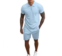 Traje de ocio para hombre Slim Fit - Conjunto de verano con polo y pantalones cortos, traje de trabajo monocromático, traje de salón clásico, suave, cómodo, traje de verano para deportes al aire libre