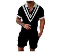 Traje de ocio para hombre - Traje de trabajo con polo y pantalones cortos de verano, traje de salón con impresión, traje de verano clásico, ropa vintage clásica, ligero, cómodo, conjunto de verano