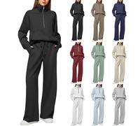 Traje de ocio para mujer de algodón de 2 piezas, traje deportivo para mujer con pantalones anchos, juego de dos piezas, elegante, traje de casa de manga larga, conjunto deportivo de tallas grandes