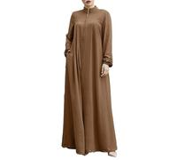 Traje de oración para mujeres musulmanas, Abaya para mujer, vestido casual de uso diario con cuello redondo, vestido suelto sólido y elegante, cárdigan maxi talla grande, rojo y amarillo, marrón