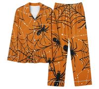 Traje de pantalón de Halloween para mujer con parte superior de manga larga, tira de botones, cintura elástica, tela suave para un sueño reparador, idea de regalo ideal para fans de los escalofríos