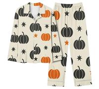 Traje de pantalón de Halloween para mujer con parte superior de manga larga, tira de botones, cintura elástica, tela suave para un sueño reparador, idea de regalo ideal para fans de los escalofríos