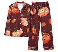 Traje de pantalón de Halloween para mujer con parte superior de manga larga, tira de botones, cintura elástica, tela suave para un sueño reparador, idea de regalo ideal para fans de los escalofríos