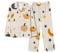 Traje de pantalón de Halloween para mujer con parte superior de manga larga, tira de botones, cintura elástica, tela suave para un sueño reparador, idea de regalo ideal para fans de los escalofríos