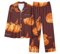Traje de pantalón de Halloween para mujer con parte superior de manga larga, tira de botones, cintura elástica, tela suave para un sueño reparador, idea de regalo ideal para fans de los escalofríos