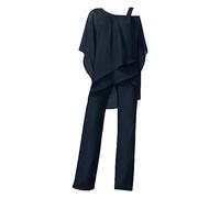 Traje de pantalón festivo para mujer para invitados de boda: traje de fiesta de gasa elegante cuello redondo traje de negocios de manga corta ahuecado para la playa conjunto de ropa de verano aireado