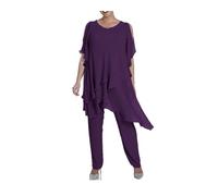 Traje de pantalón para madre de la novia talla grande media manga 2 piezas gasa conjunto formal para invitadas de boda, Morado (, 50
