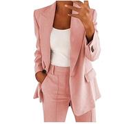 Traje de pantalón para mujer de negocios 2 piezas - Blazer largo de mujer elegante y ajustado, conjunto de traje de dos piezas de manga larga con Blazer y pantalón con bolsillo, chaqueta de solapa