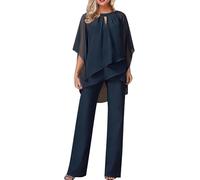 Traje de pantalón para mujer, elegante, para invitada de boda, traje formal de gasa de 2 piezas, talla grande, para graduación, noche, traje de dos piezas, traje de madre de la novia, #03 Azul marino