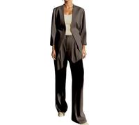 Traje de pantalón para mujer, festivo, elegante, blazer, juego de un solo color, chaqueta de punto, dos piezas, traje de pantalón de negocios, moderno, con solapa, corte ajustado, deportivo, oficina