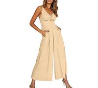 Traje de pantalón para mujer, mujer, cuello halter mono sin mangas profundo en V, traje de fiesta monocolor, elegante y larga pierna ancha de una pieza, X01-a, S