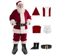 Traje de Papá Noel de Navidad, disfraz de Papá Noel para hombre, ropa de cosplay de franela clásica de Navidad, trajes de Papá Noel (rojo profundo)