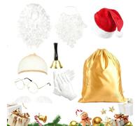 Traje De Papá Noel Para Hombres Adultos | Gorro De Papá Noel Con Peluca Y Barba Para Navidad Y Hombres | Cosplay Para Adultos En Vacaciones,Para Fiesta En Casa, Reunión Escolar, Actuación Al Aire Libr