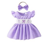 Traje de Pascua para bebé niña, Vestido Tipo Mameluco, mi Primer Vestido Fruncido con Mangas abullonadas de Pascua, Ropa Linda de Verano para bebé recién Nacido (Purple, 6-12 Months)