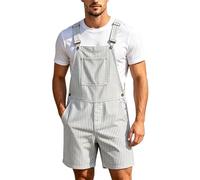 Traje de peto a rayas para hombre, corte holgado, mono con pierna recta, pantalones de peto, pantalones de peto, cómodos, transpirables, ropa de calle, de una pieza, sin mangas, mono con peto, azul