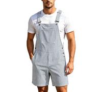 Traje de peto a rayas para hombre, corte holgado, mono con pierna recta, pantalones de peto, pantalones de peto, cómodos, transpirables, ropa de calle, de una pieza, sin mangas, mono con peto, azul