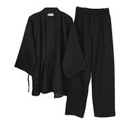 Traje de pijama antiguo de algodón Hanfu de kimono japonés para hombre, ropa zen de talla grande, ropa taoísta (talla M, negro)