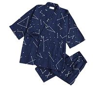 Traje de pijama antiguo de algodón Hanfu de kimono japonés para hombre, ropa zen de talla grande, ropa taoísta (talla L, mapa de estrellas azul marino)