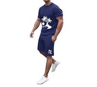 Traje de playa para hombre Haiwaii - Conjunto de verano con estampado de traje libre, ligero y transpirable, traje de verano suave con camiseta y pantalones cortos, conjuntos casuales para hombre