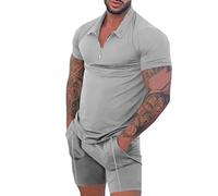 Traje de playa para hombre Haiwaii - Traje de ocio con polo y pantalones cortos de verano, traje de trabajo monocolor, elegante, traje de verano, ligero, transpirable, traje de salón informal para