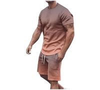 Traje de playa para hombre Haiwaii, traje de verano degradado, traje de ocio, ligero, transpirable, con camiseta y bermudas, ropa deportiva, deporte, traje, gimnasio, fitness, Rojo sandía, XXL