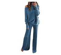 Traje De Punto De Dos Piezas Para Mujer - Tops De Manga Larga Elegantes Con Pantalones De Piernas Anchas - Conjunto De Suéter Y Jogging