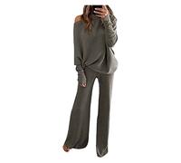 Traje De Punto De Dos Piezas - Tops De Manga Larga Elegantes Para Mujer Con Pantalones De Piernas Anchas - Conjunto De Suéter y Jogging