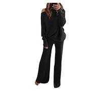 Traje De Punto De Dos Piezas: Tops De Manga Larga Elegantes y Pantalones De Piernas Anchas Para Mujer - Conjunto De Suéter y Jogging
